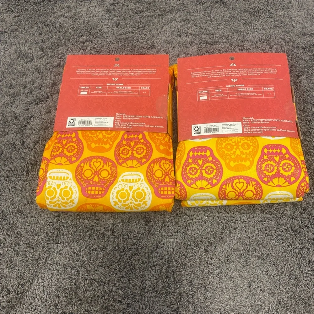 Calavera Day of the Dead Tablecloths - Bright Yellow & Pink Skull Print-Set of 2